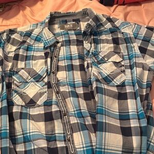 BKE Casual Blue and White Plaid Shirt